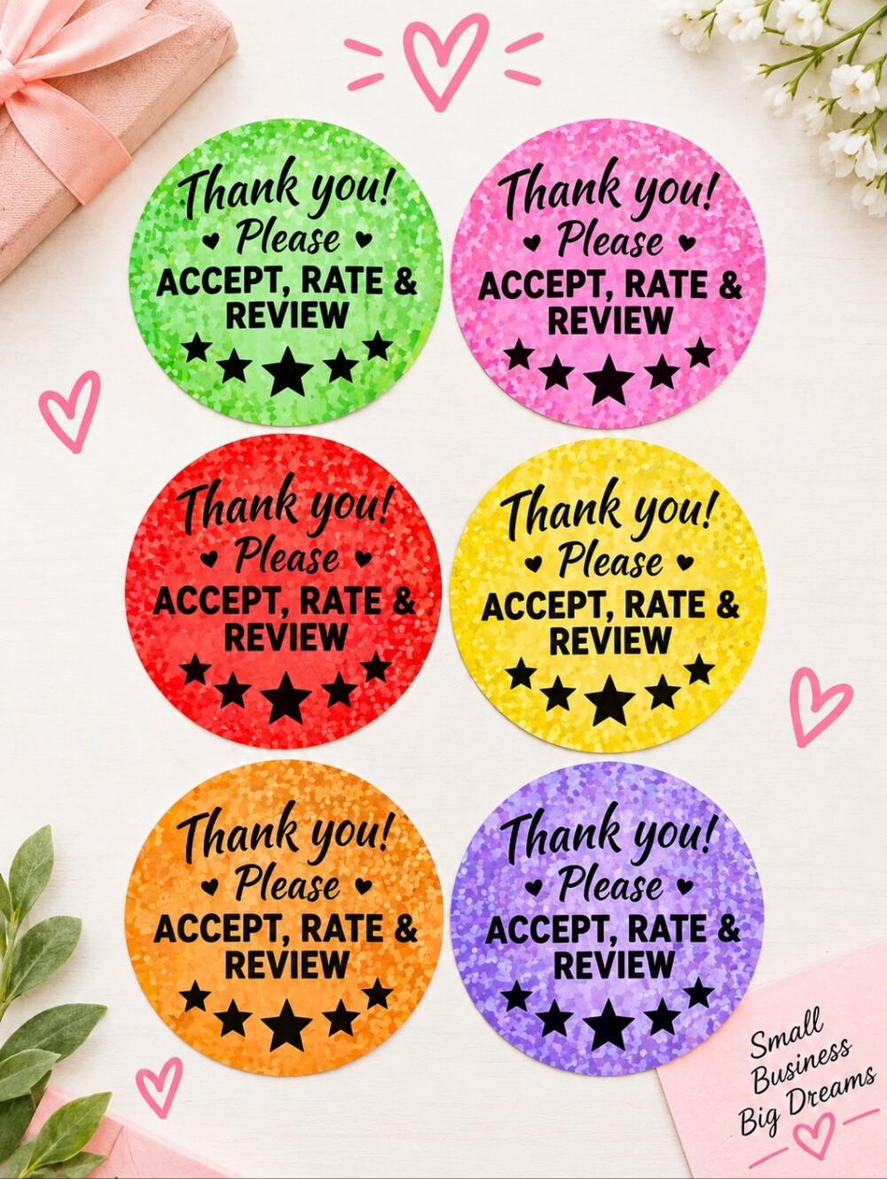100 Thermal Thank you Stickers 2"  | Review Stickers